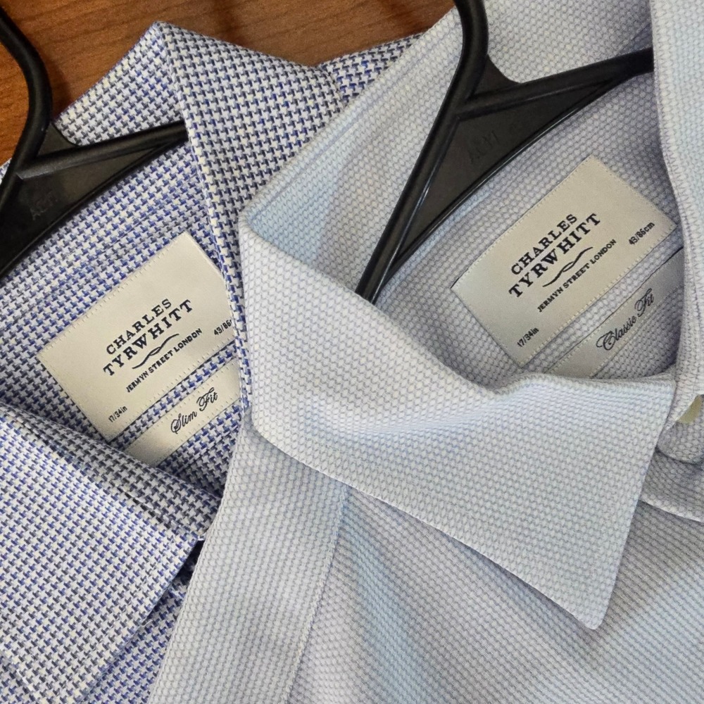 Charles Tyrwhitt Men's Dress Shirts Lot of 2 17in/34in Blue Cotton French Cuffs